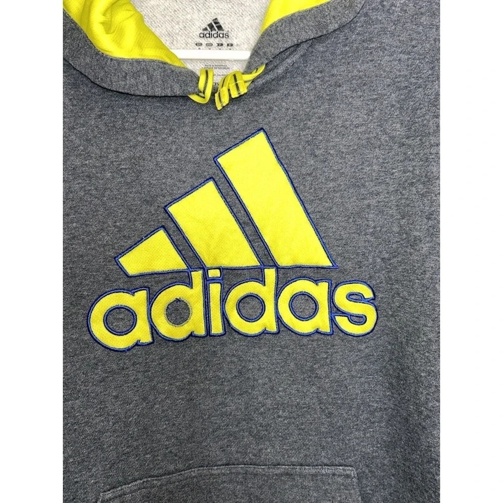Adidas Hoodie Men's Size Large Pullover Logo Gray Neon Sweatshirt